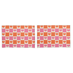 Karton-Herzen in Rosa, Orange und Creme Kissenbezug