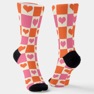 Karton-Herzen in Rosa, Orange und Creme Socken