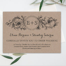 Karton mit floralen Rahmen mit Initialen Hochzeit Einladung