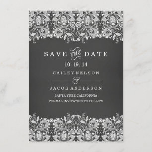 Karton mit Kreidetafel & Spitze Save The Date Kart