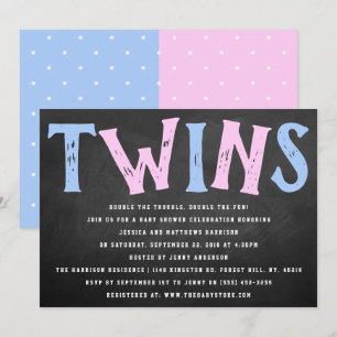 Karton Typografie Boy & Girl Twins Kinderdusche Einladung