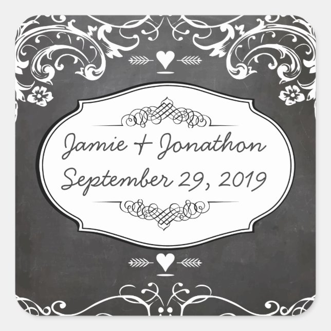 Karton-Typografie-Hochzeiten Quadratischer Aufkleber (Vorderseite)