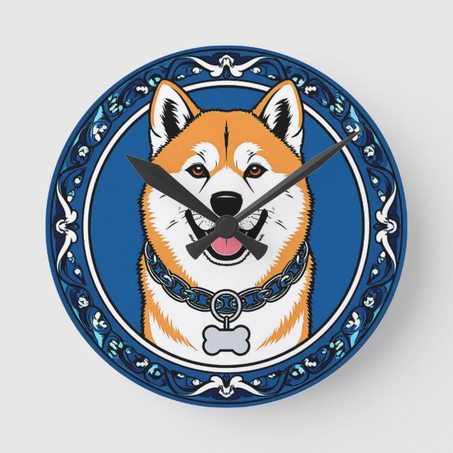 Kartoon-HundIllustration Runde Wanduhr (Vorderseite)
