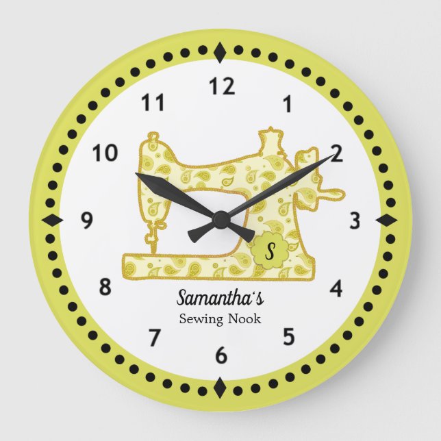 Kartusche Paisley Sewing Large Clock Große Wanduhr (Vorderseite)