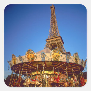 Karussell, Eiffelturm, Paris, Frankreich Quadratischer Aufkleber