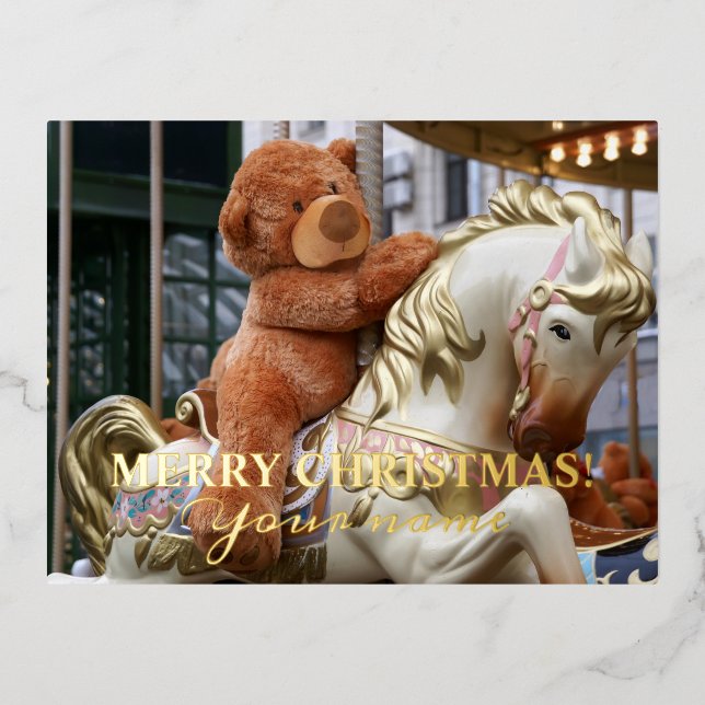 Karussell mit Teddy Bear Folien Feiertagspostkarte (Vorderseite)