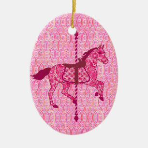 Karussell Pferd - Fuchsia Pink Keramik Ornament