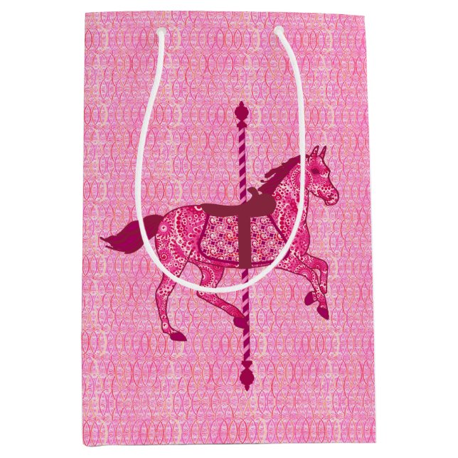 Karussell Pferd - Fuchsia Pink Mittlere Geschenktüte (Vorderseite)
