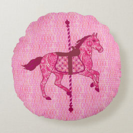 Karussell Pferd - Fuchsia Pink Rundes Kissen