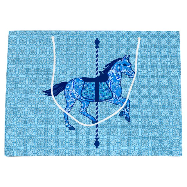 Karussell-Pferd - Kobalt-und Himmel-Blau Große Geschenktüte (Vorderseite)