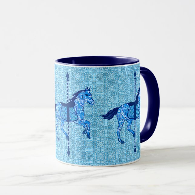 Karussell-Pferd - Kobalt-und Himmel-Blau Tasse (VorderseiteRechts)