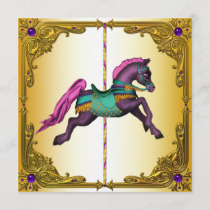 Karussell Pferd Lila Pony Geburtstagsparty Einladung