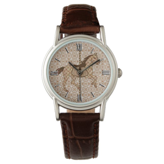 Karussell Pferd - Schokolade Braun und Tan Armbanduhr (Vorderseite)