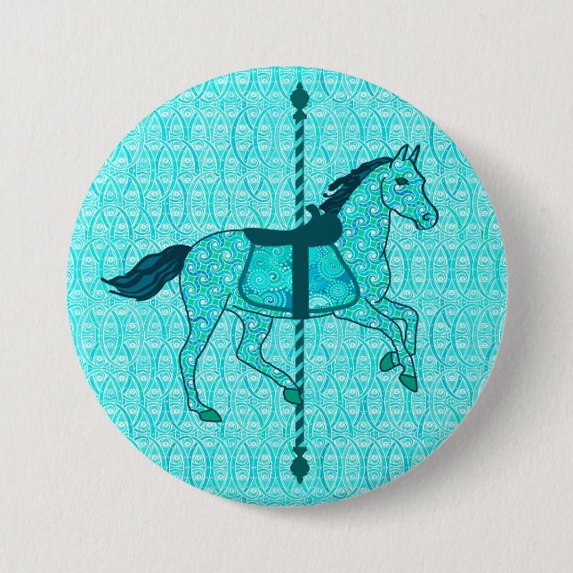 Karussell Pferd - Türkis und Aqua Button (Vorderseite)