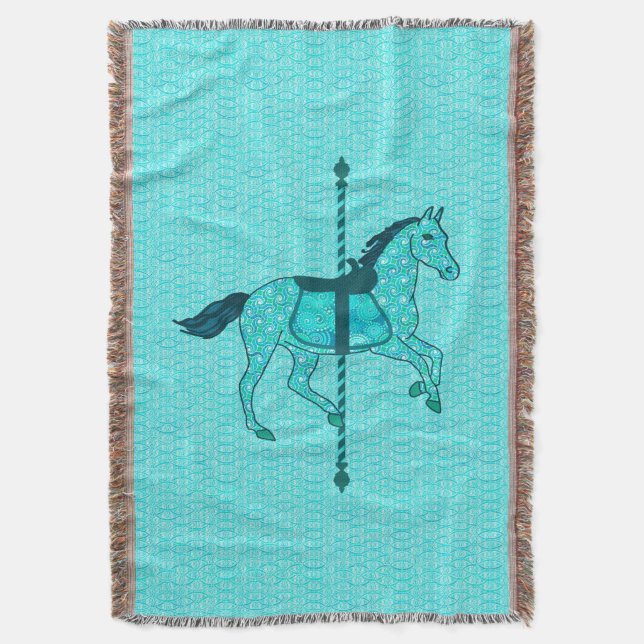 Karussell Pferd - Türkis und Aqua Decke (Vorderseite Vertikal)