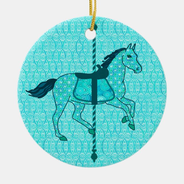 Karussell Pferd - Türkis und Aqua Keramikornament (Vorne)