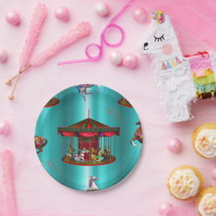 Karussell Pferde auf blau Pappteller