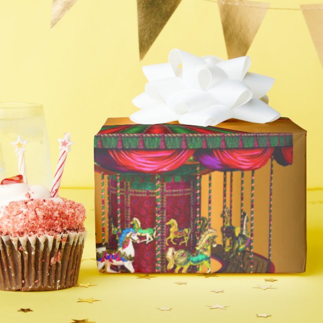 Karussell Pferde auf Gold Geschenkpapier (Geburtstagsparty)