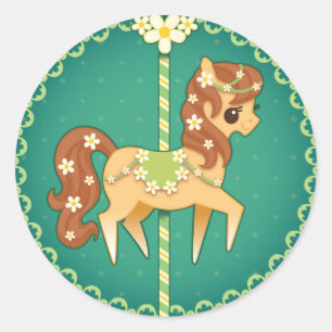 Karussell-Pony - Gänseblümchen-Blume Runder Aufkleber