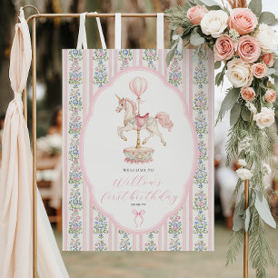 Karussell Rosa Erste Geburtstagsbegrüßung Poster
