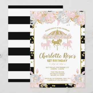 Karussell Rosa und Gold Erstgeburt Einladung