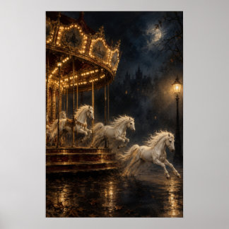 Karussell Surrealistische Kunst um Mitternacht Poster