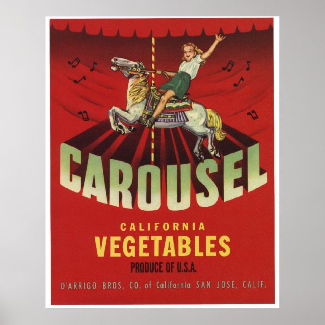 Karussell Vintages altes Gemüse Kratzeretiketten Poster (Vorne)