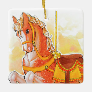 Karussellpferd-Ornament in Orange Keramikornament
