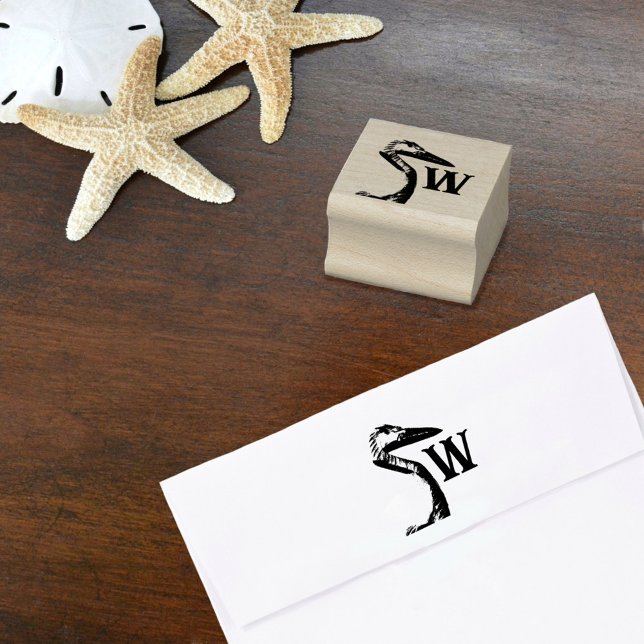 Karved Heron Coastal Monogram Gummistempel (Von Creator hochgeladen)