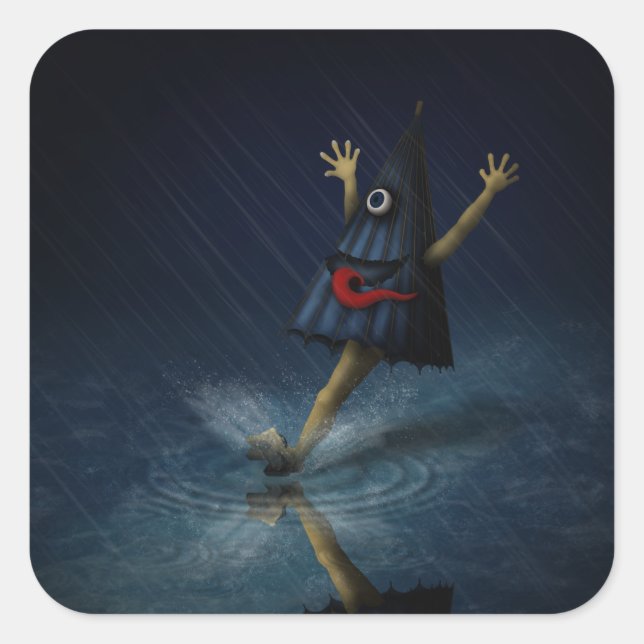 Kasa Obake Japanischer Regenschirm Ghost Rainy Day Quadratischer Aufkleber (Vorderseite)