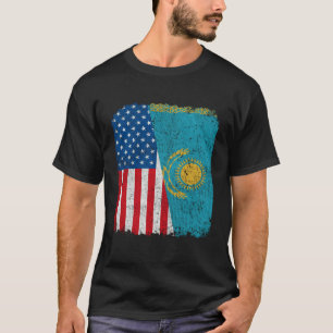 Kasachisch Amerikanische Flagge Halb USA Kasachsta T-Shirt