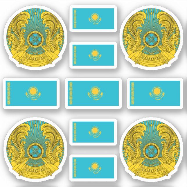 Kasachische Symbole / Wappen und Flagge Aufkleber (Vorderseite)