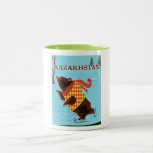 kasachstan Cartoon Vintage-Reiseposter Zweifarbige Tasse