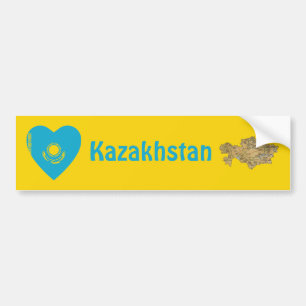 Kasachstan Flaggenherz + Karte Autoaufkleber