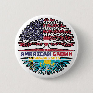 Kasachstan Kasachstan USA Tree Roots Flag Button
