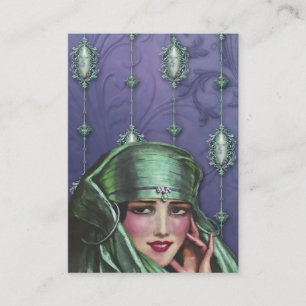 KASCHMIR-KARMA, EXOTISCHE DAME in AQUAMARINEM und Visitenkarte