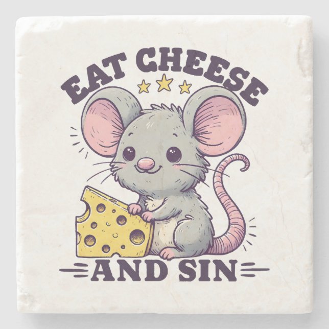 Käse essen und sündigen steinuntersetzer (Vorderseite)