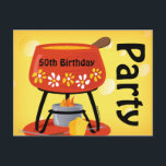 Käse Fondue Postcard Einladung<br><div class="desc">Mit diesen lustigen Fondue Party Postcard Einladungen werden Sie begeistert sein. Ideal für gemütliche Ansammlungen,  Geburtstagsfeiern und Cocktail-Party für Freunde und Familie. Mit einem orangefarbenen Retro-Fondue-Topf mit Blume,  Sprudelkäse und Fondue-Gabel auf einem abnehmbaren Schweizer Käsehintergrund. Personalisieren Sie es mit Ihrem eigenen Text. PinkInkArt Original.</div>