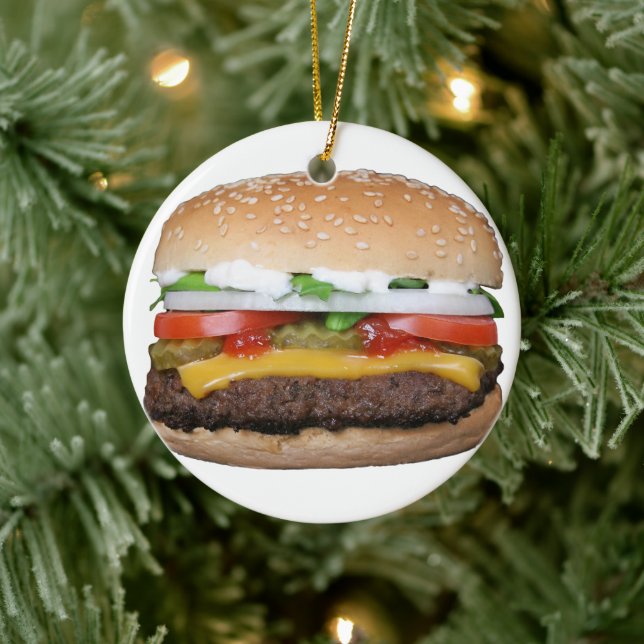 Käse Hamburger Grilled Burger Sandwich Feinschmeck Keramik Ornament (Baum)