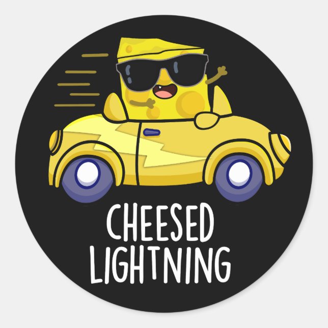 Käseblitz Funny Cheese Pun Dark BG Runder Aufkleber (Vorderseite)