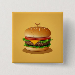 Käseburger mit gelbem Hintergrund Button