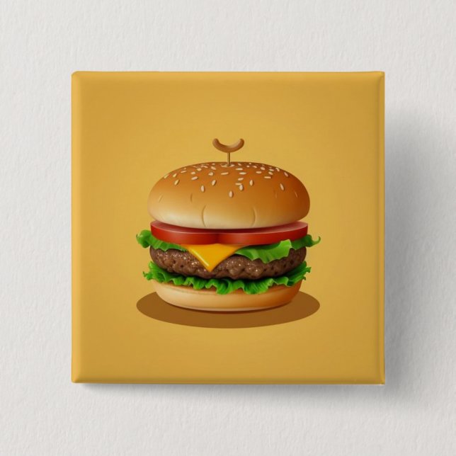 Käseburger mit gelbem Hintergrund Button (Vorderseite)