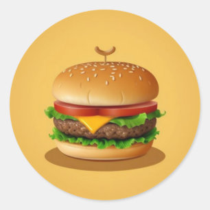 Käseburger mit gelbem Hintergrund Runder Aufkleber