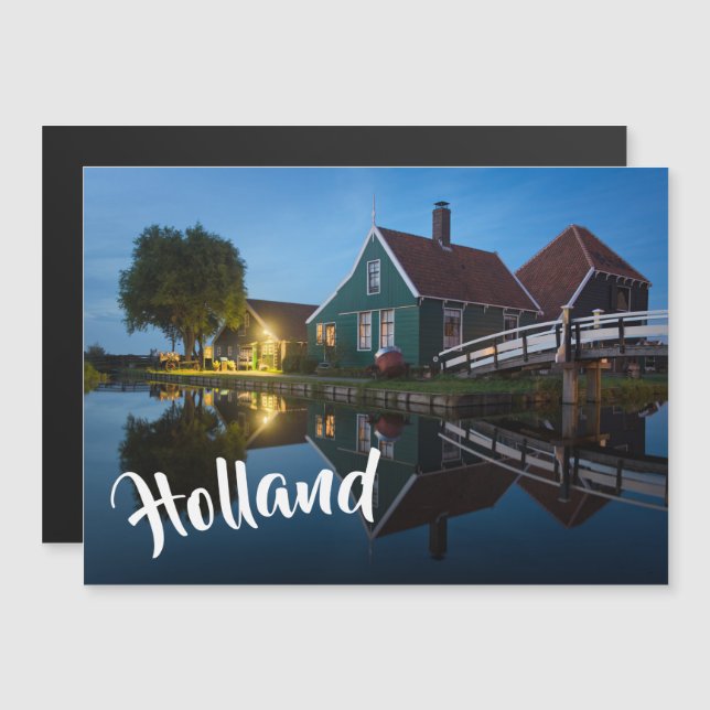 Käsefarm in Holland bei Dämmerung Magneteinladung (Vorne/Hinten)
