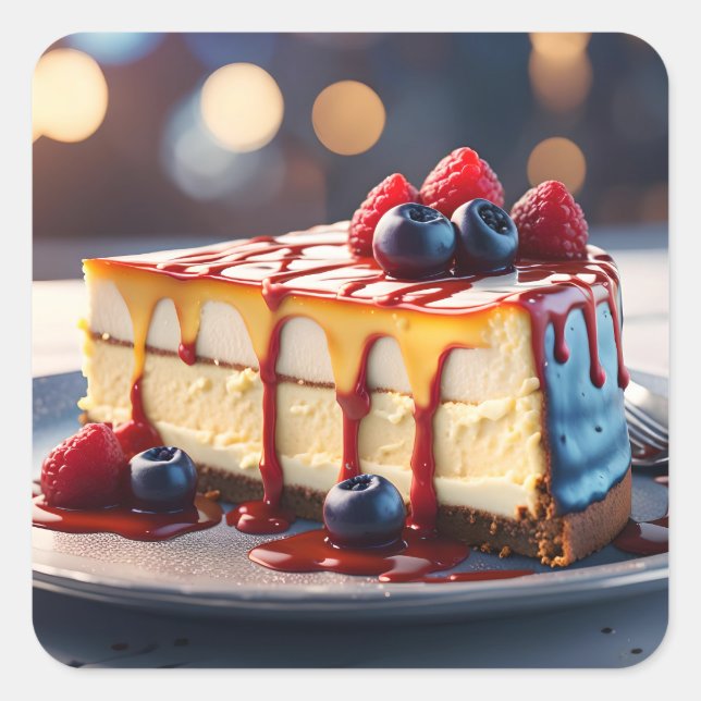Käsekuchen mit Beeren Quadratischer Aufkleber (Vorderseite)