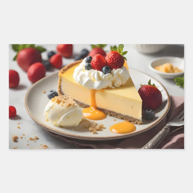 Käsekuchen mit geschlagener Sahne auf dem Dach Rechteckiger Aufkleber (Vorderseite)