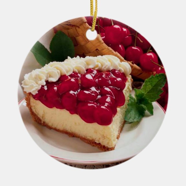 KÄSEKUCHEN MIT KIRSCHspitze-RUNDEN-VERZIERUNG Keramik Ornament (Vorne)