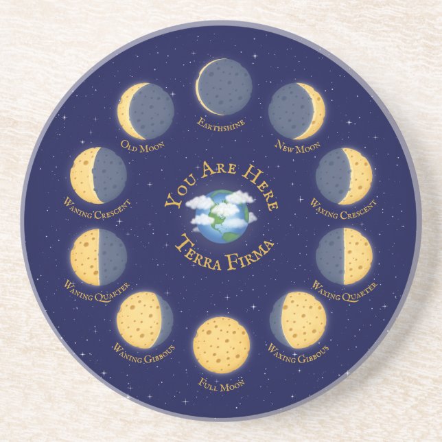 Käsemonden Whimsical Lunar Phases Chart Astronomie Getränkeuntersetzer (Vorne)