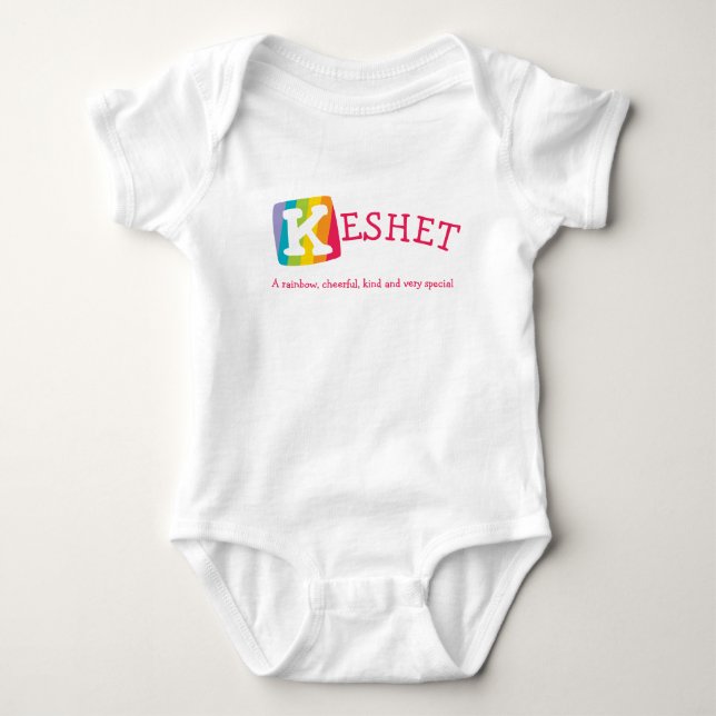 Kashet Unisexregenbogenbaby-Namenbedeutung Baby Strampler (Vorderseite)
