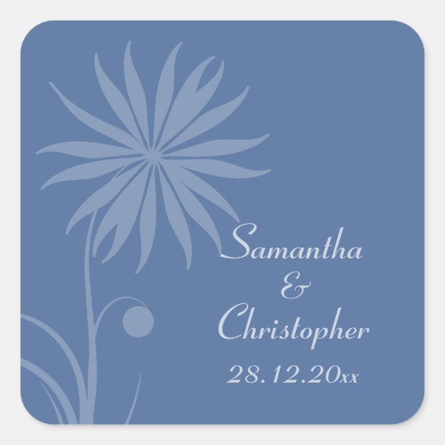 Kashmir Blue Simple Floral Wedding Quadratischer Aufkleber (Vorderseite)